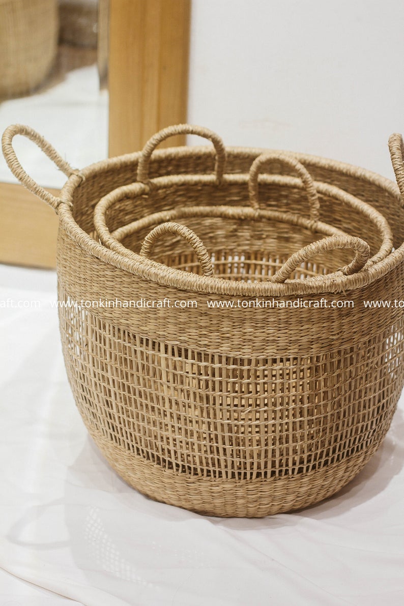 Set of 3 Bonny floppy Seagrass Baskets - TONKIN HANDICRAFT