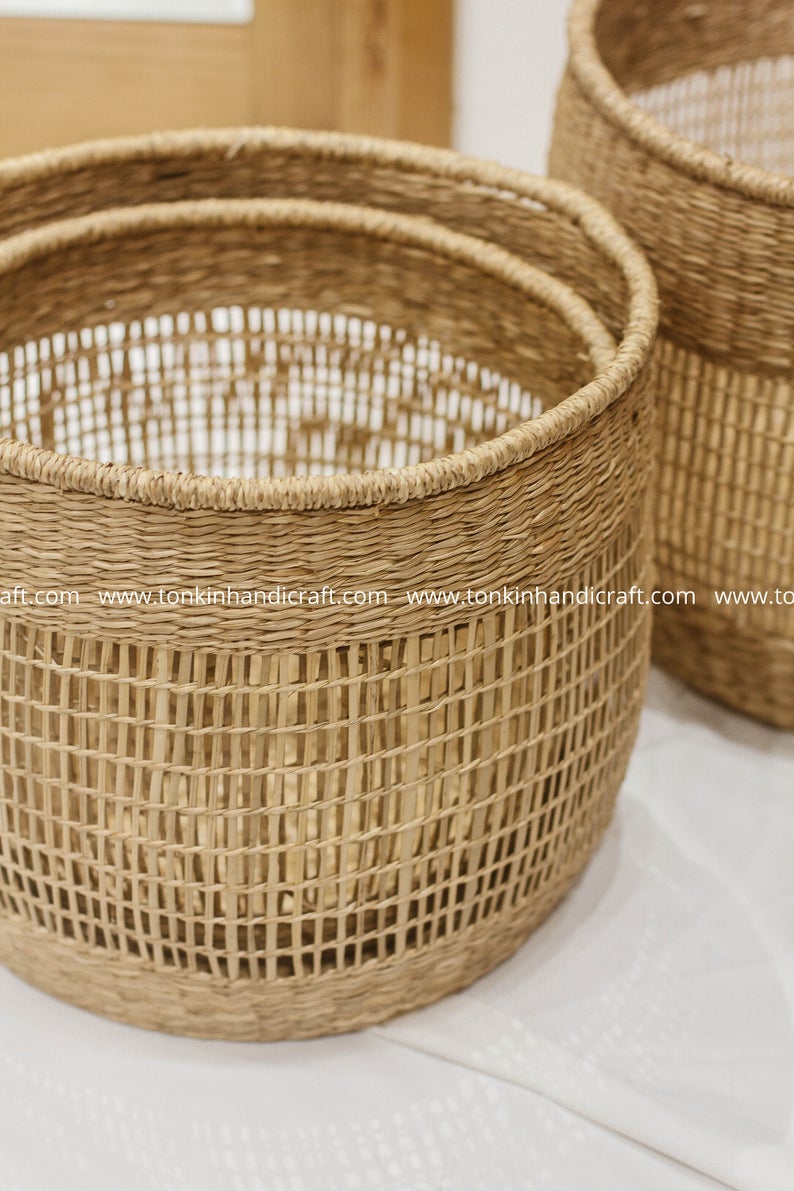 Set of 3 Bonny floppy Seagrass Baskets - TONKIN HANDICRAFT