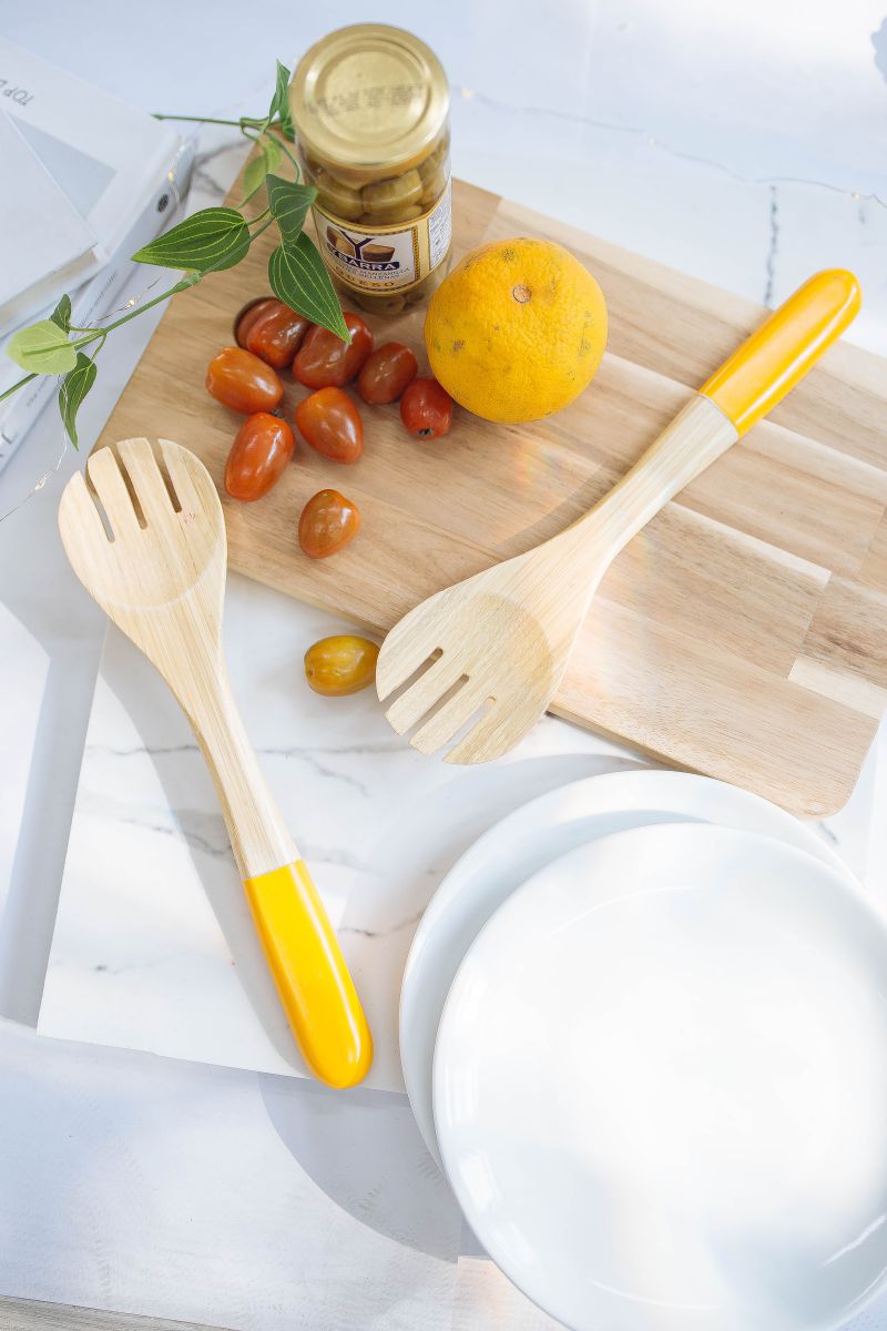 Personalized Salad Yellow Bamboo Utensils