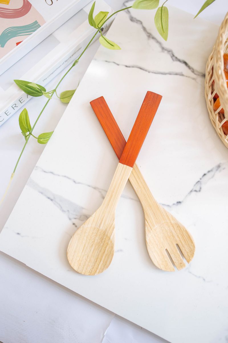 Personalized Salad Red Bamboo Utensils