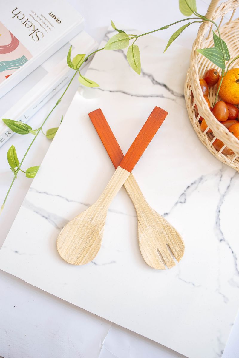 Personalized Salad Red Bamboo Utensils