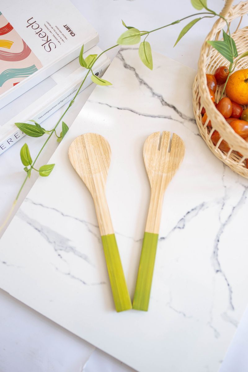 Personalized Salad Green Bamboo Utensils