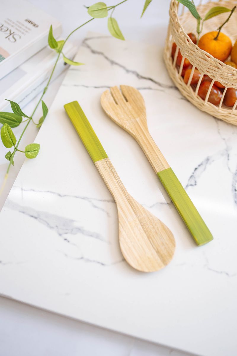 Personalized Salad Green Bamboo Utensils