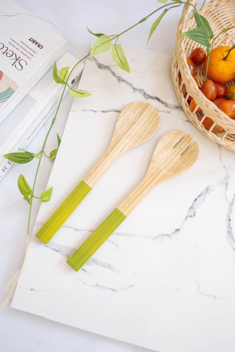 Personalized Salad Green Bamboo Utensils