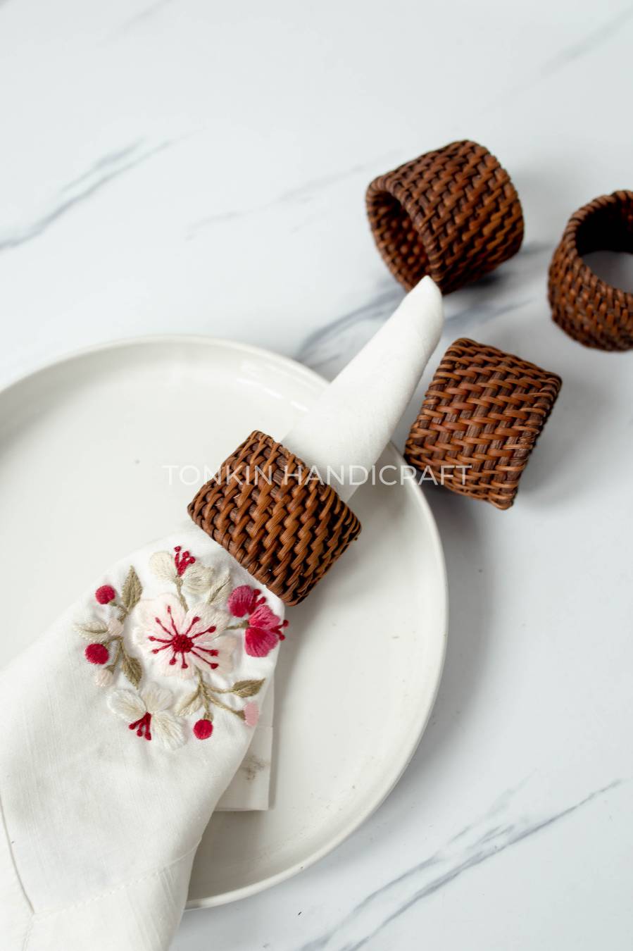 Set of 4 Rattan Brown Napkin Ring