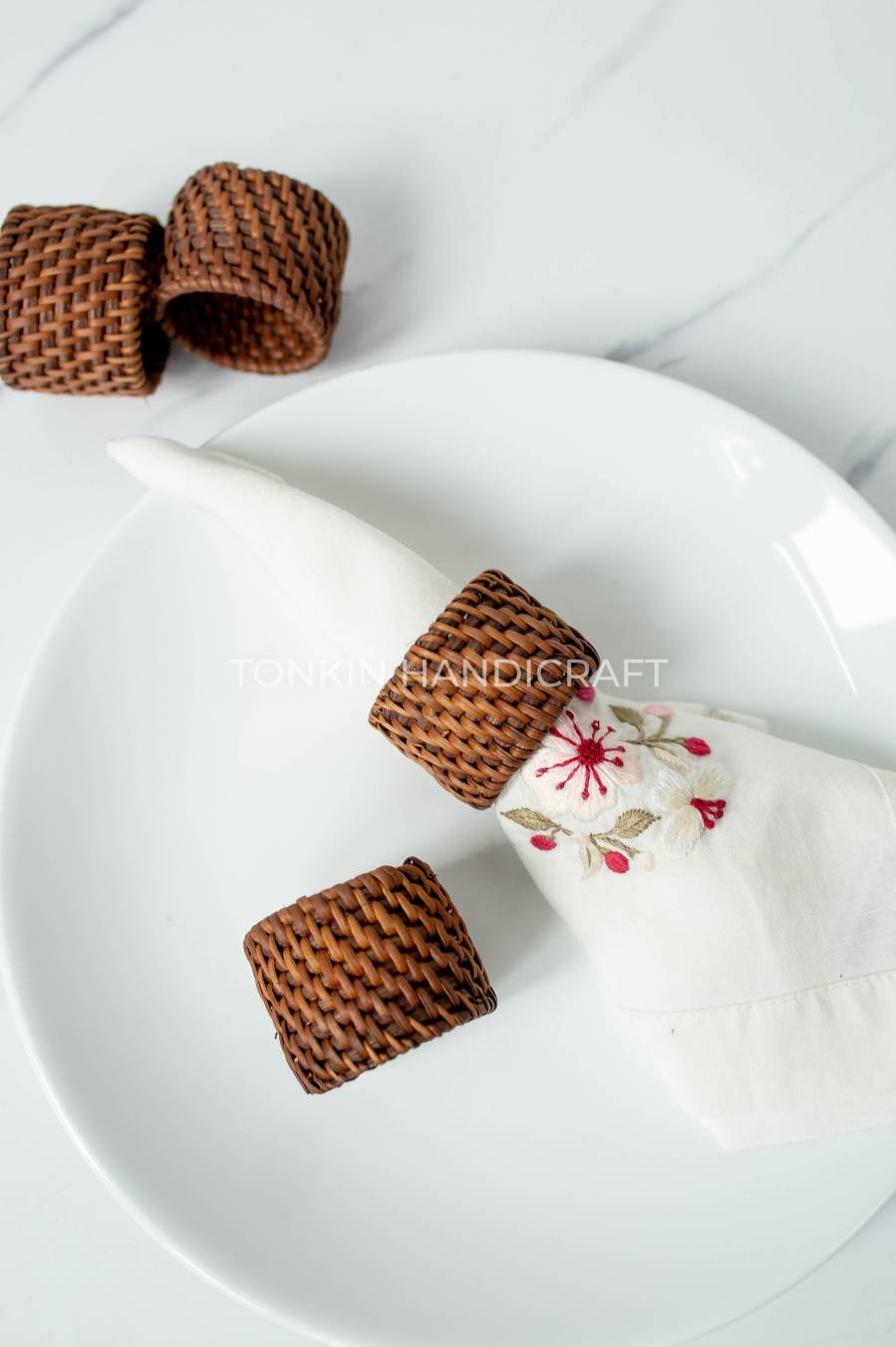 Set of 4 Rattan Brown Napkin Ring