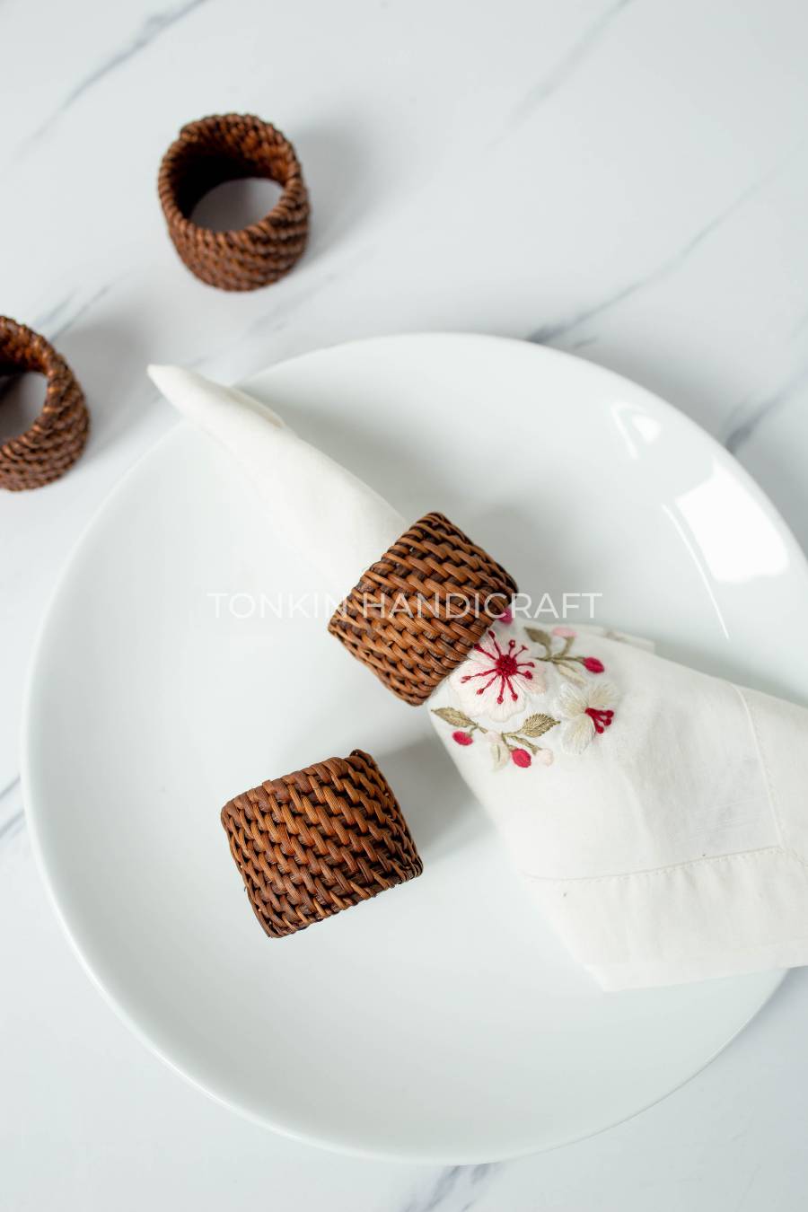 Set of 4 Rattan Brown Napkin Ring