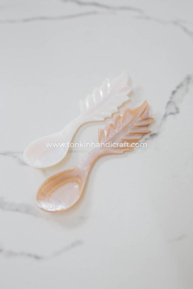 Mother of Pearl Pink Caviar Spoon, Leaf Shaped Spoon - TONKIN HANDICRAFT