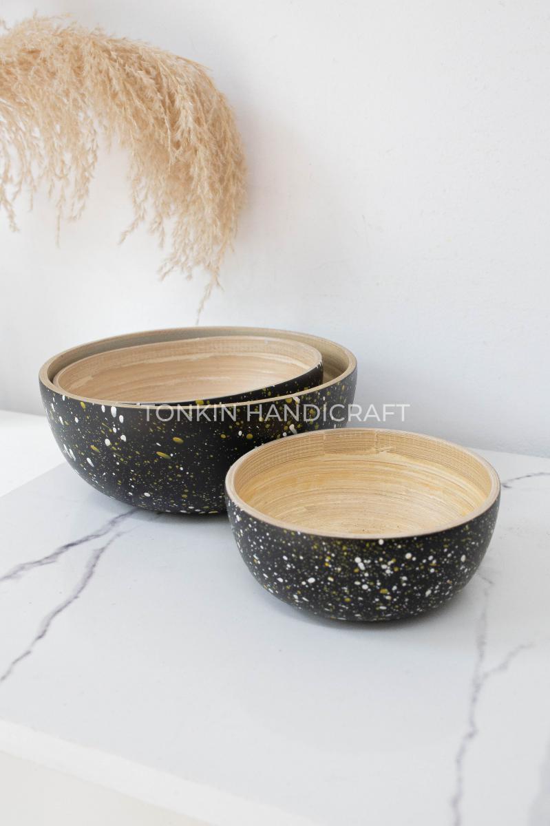 Set of 3 Dot Bamboo Bowl - TONKIN HANDICRAFT