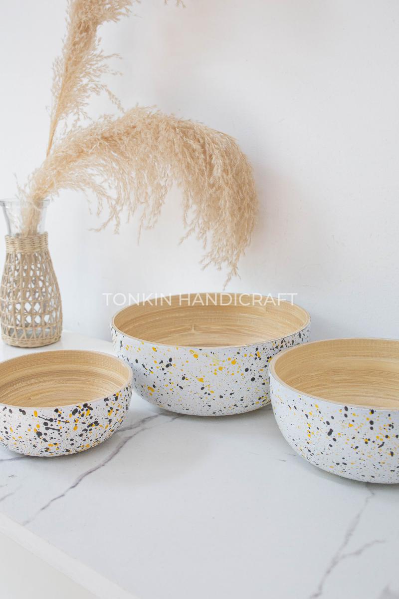 Set of 3 Dot Bamboo Bowl - TONKIN HANDICRAFT