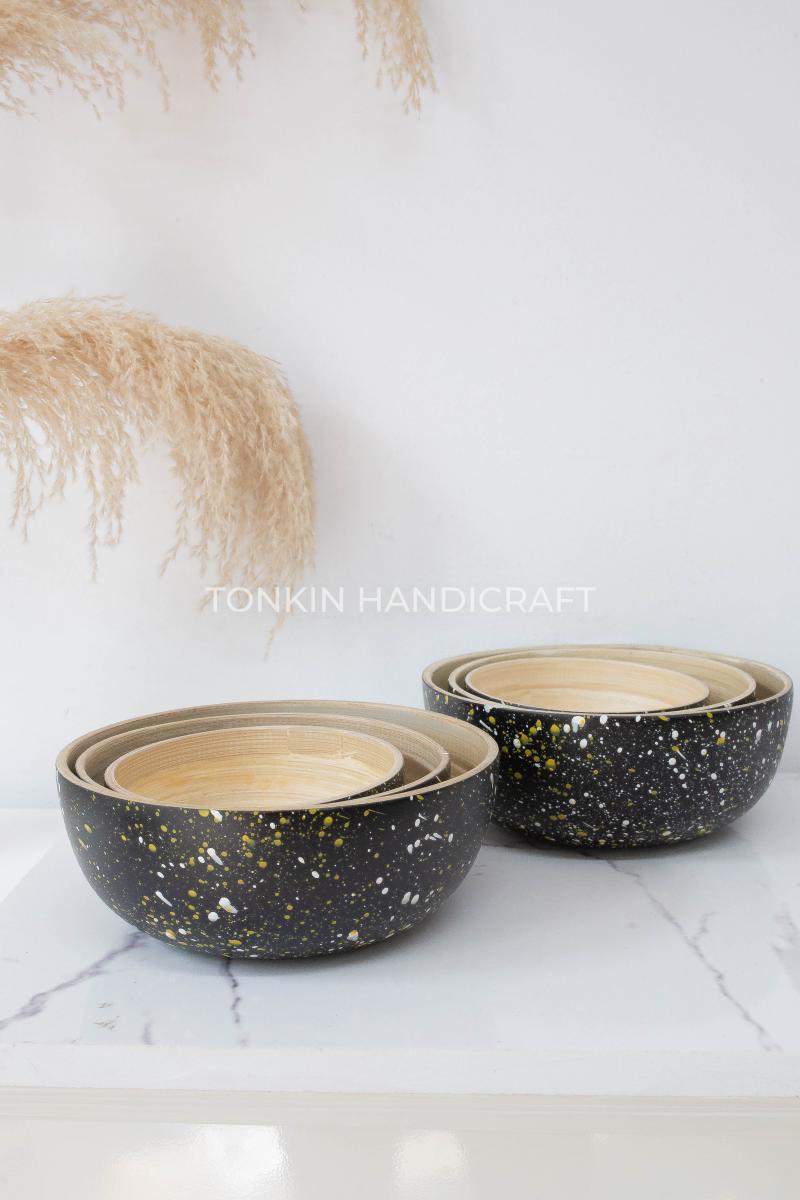 Set of 3 Dot Bamboo Bowl - TONKIN HANDICRAFT