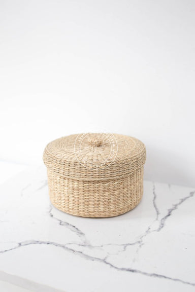 Round seagrass Jar Holder with lid - TONKIN HANDICRAFT