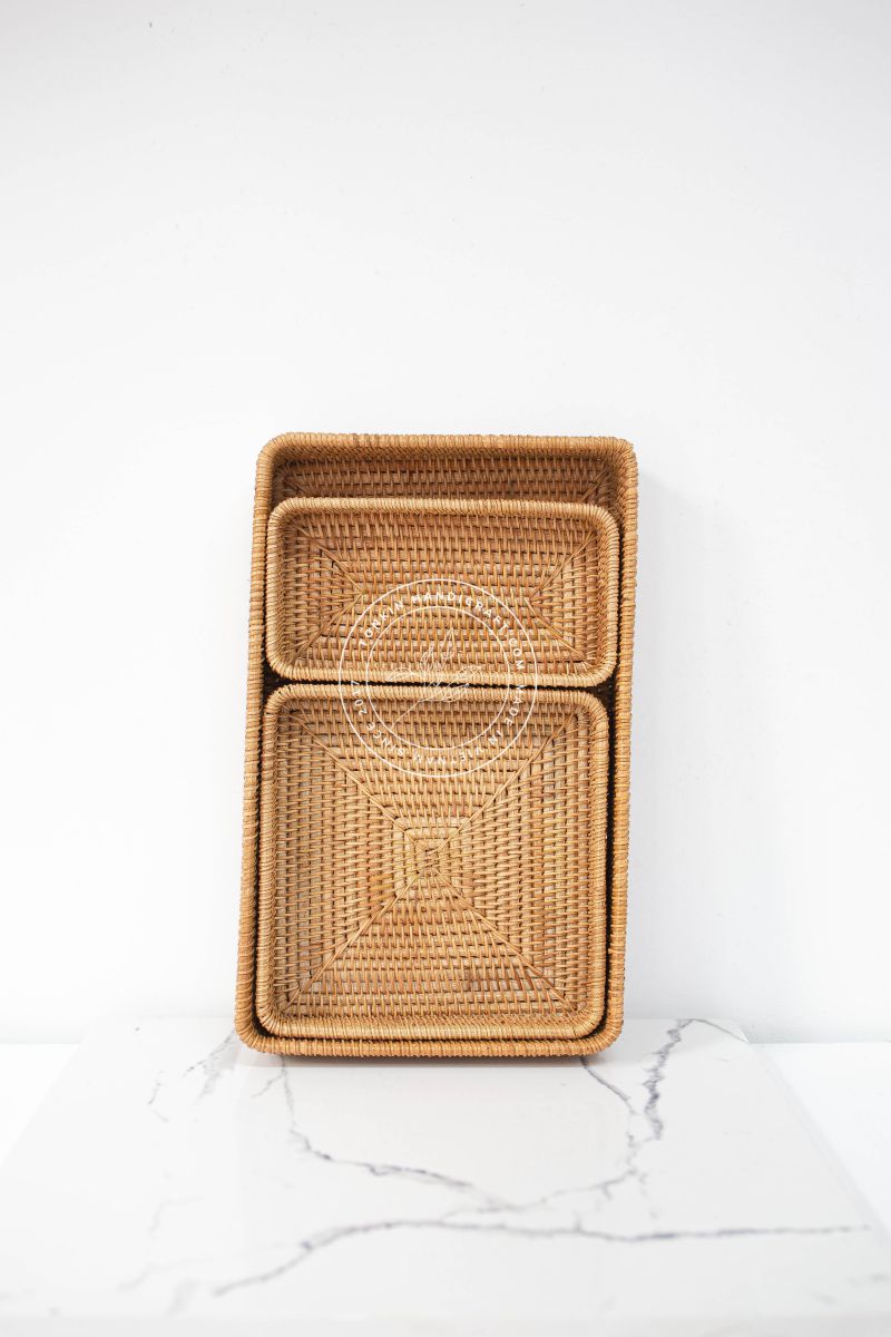 Set of 3 Rattan Square Trays - TONKIN HANDICRAFT