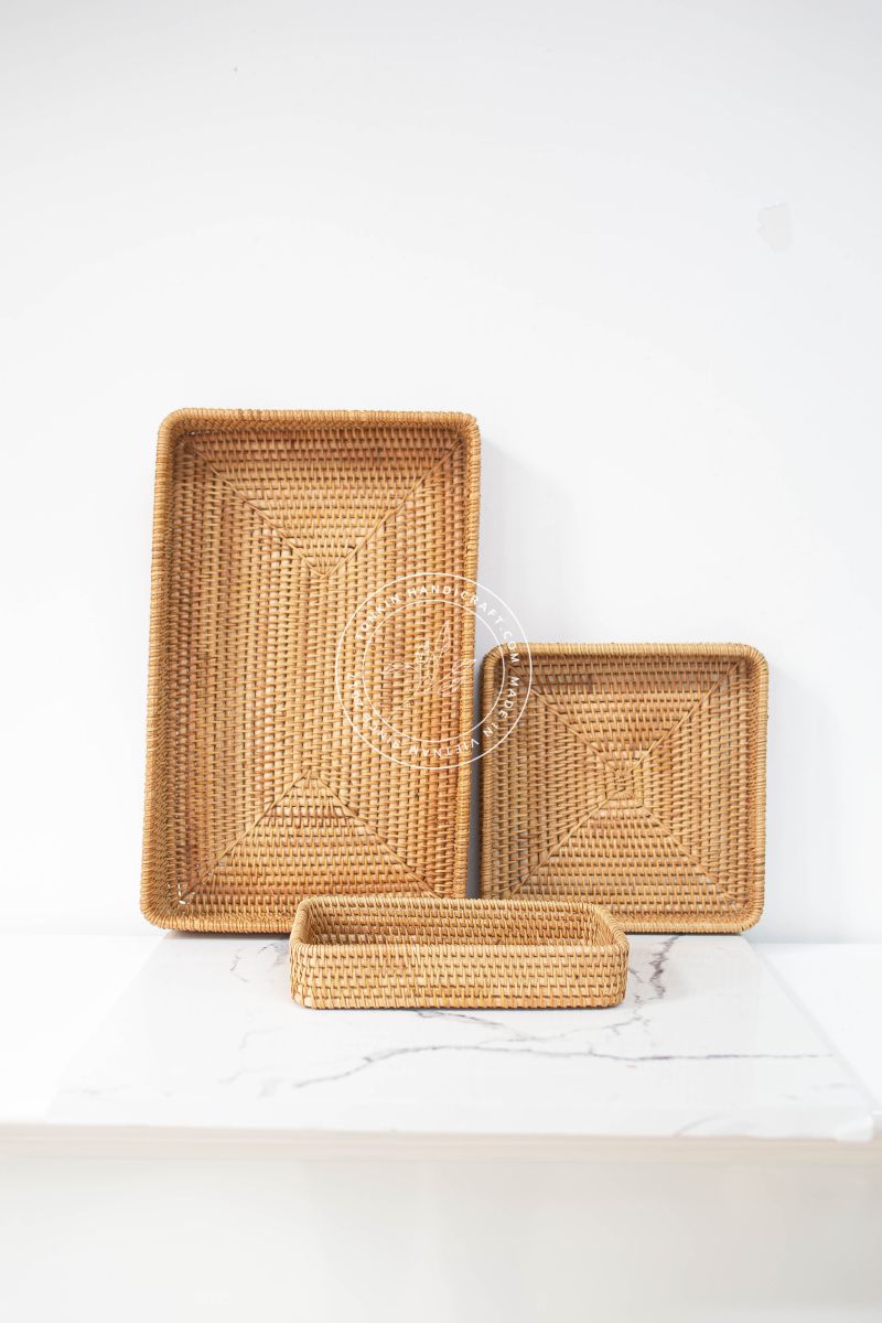 Set of 3 Rattan Square Trays - TONKIN HANDICRAFT