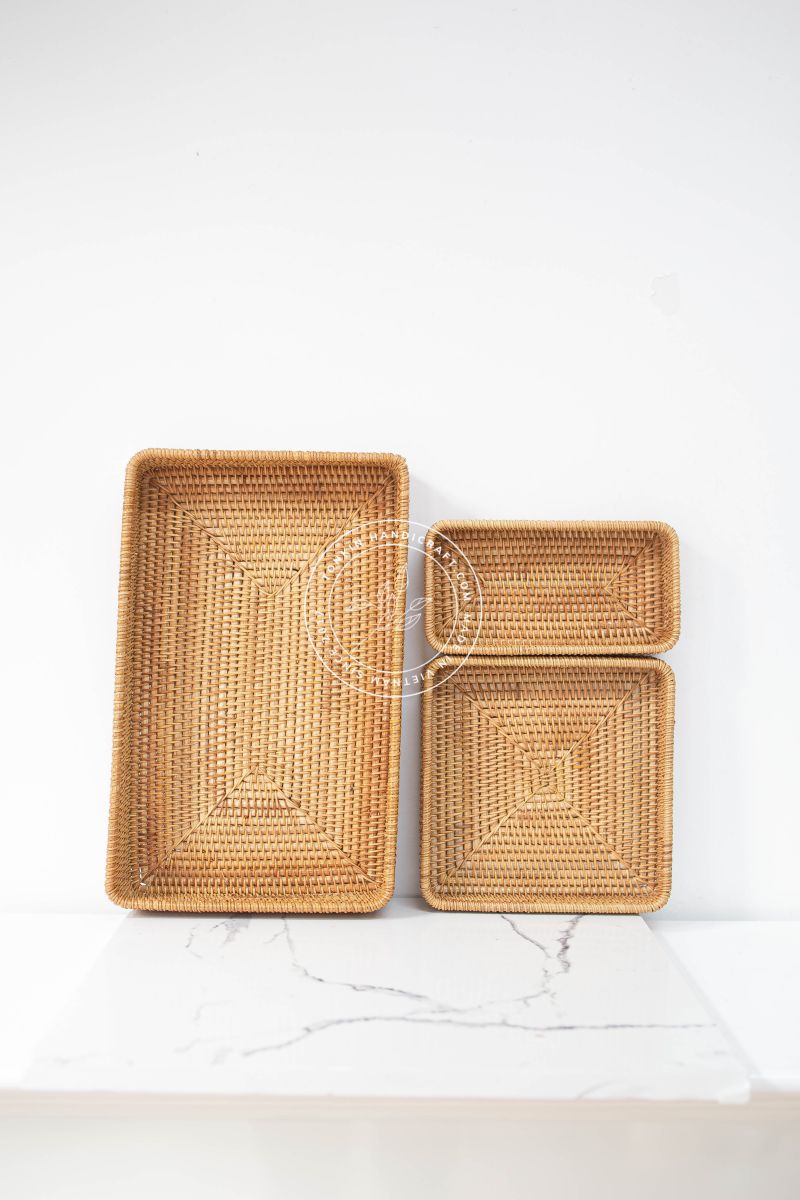 Set of 3 Rattan Square Trays - TONKIN HANDICRAFT