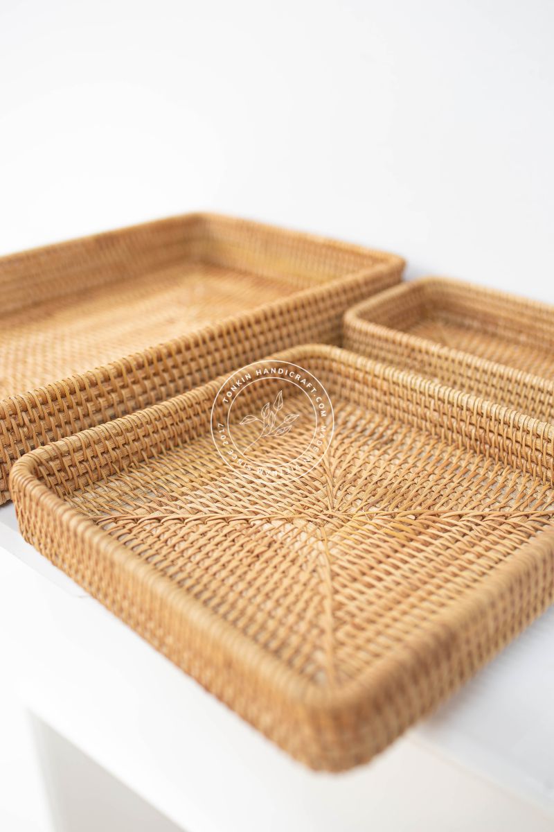 Set of 3 Rattan Square Trays - TONKIN HANDICRAFT