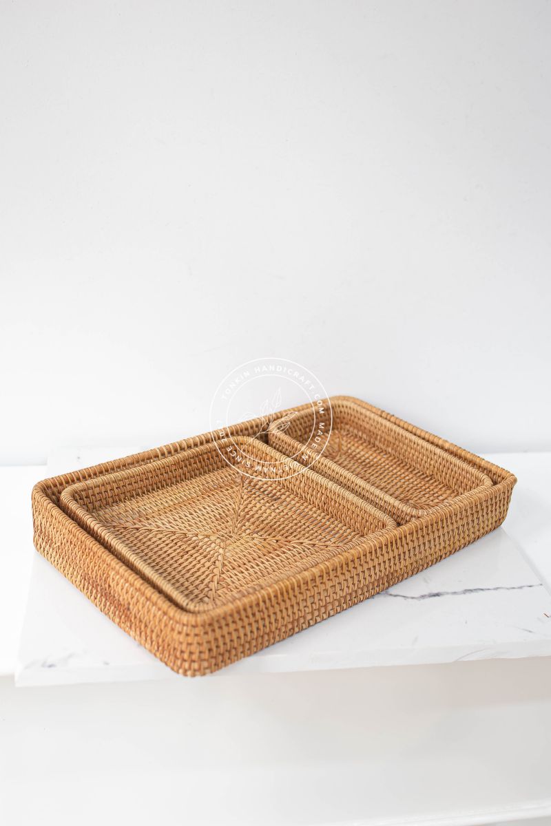 Set of 3 Rattan Square Trays - TONKIN HANDICRAFT