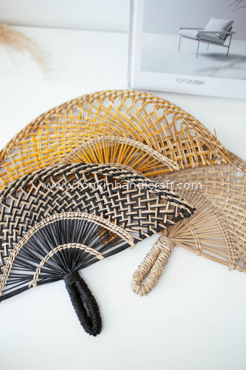 Set of 3 seagrass woven fans - TONKIN HANDICRAFT