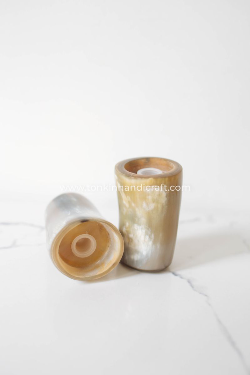 Brown Buffalo Horn Salt and Pepper Shakers Jars