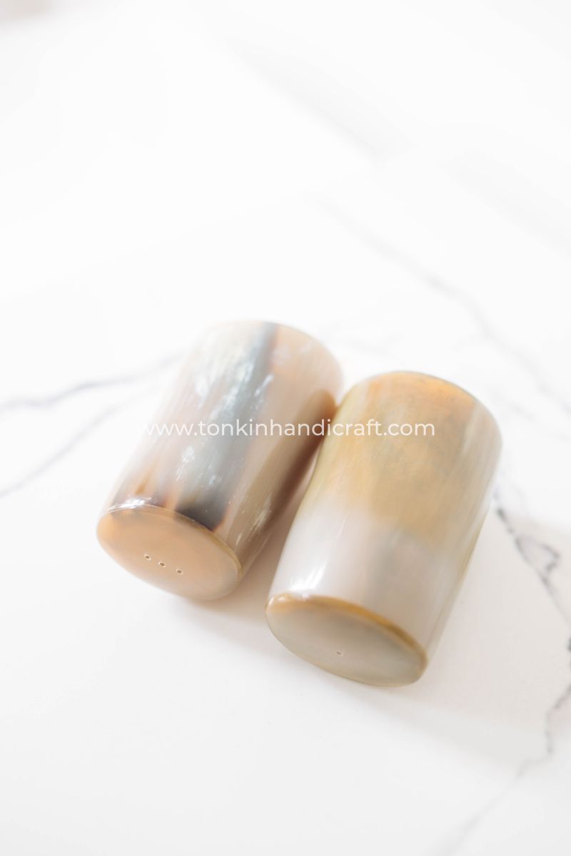 Brown Buffalo Horn Salt and Pepper Shakers Jars