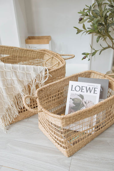 Set of 3 floppy rectangular Seagrass Baskets - TONKIN HANDICRAFT