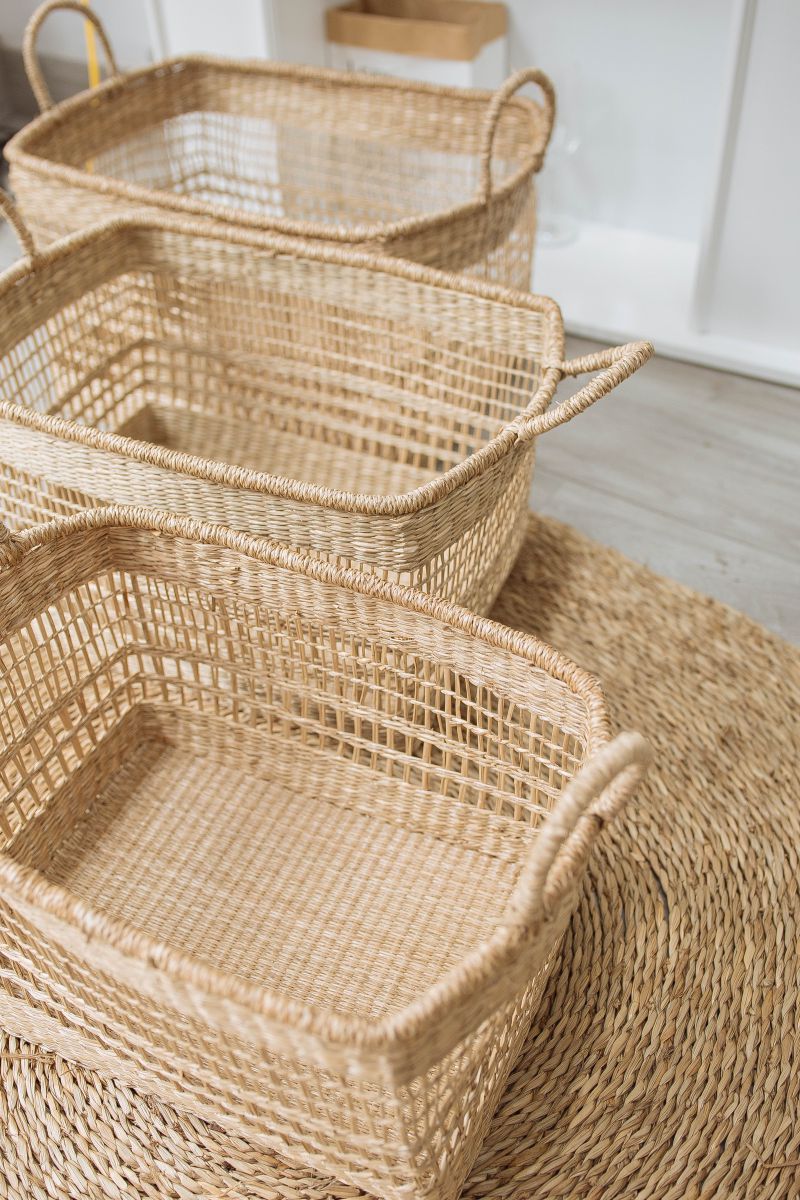 Set of 3 floppy rectangular Seagrass Baskets - TONKIN HANDICRAFT