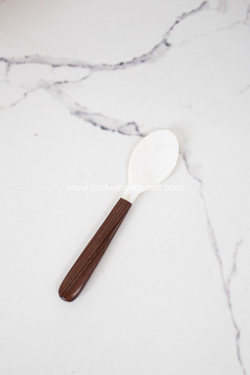 Personalized Mother of Pearl Seashell Spoon with Wooden Handle - TONKIN HANDICRAFT