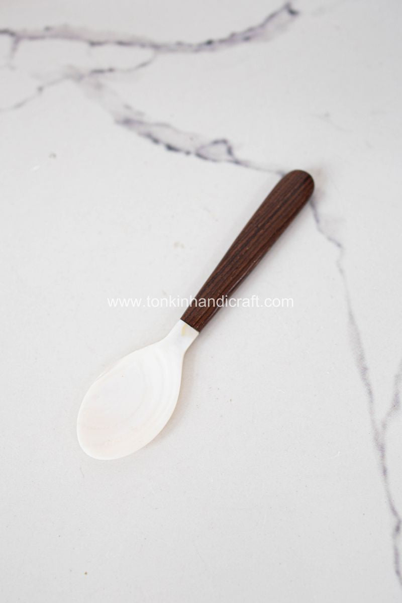 Personalized Mother of Pearl Seashell Spoon with Wooden Handle - TONKIN HANDICRAFT