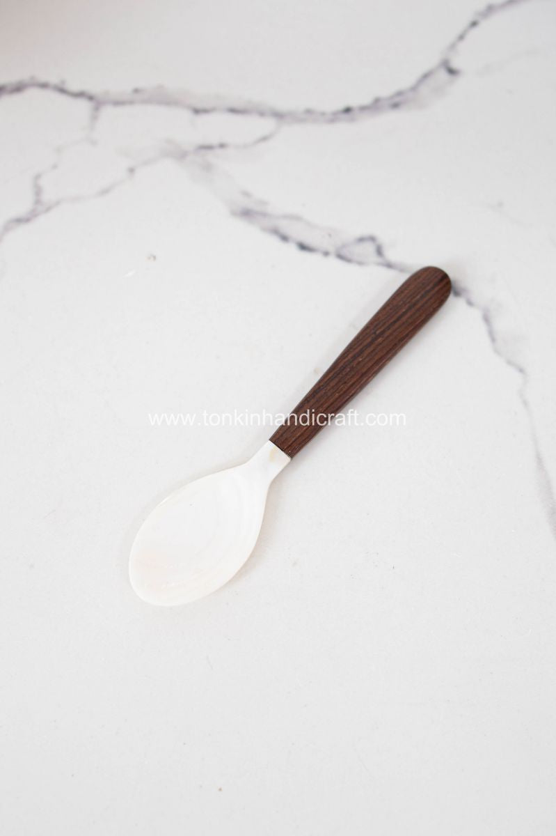 Personalized Mother of Pearl Seashell Spoon with Wooden Handle - TONKIN HANDICRAFT