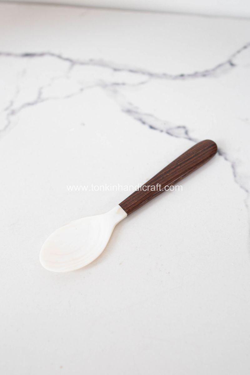 Personalized Mother of Pearl Seashell Spoon with Wooden Handle - TONKIN HANDICRAFT