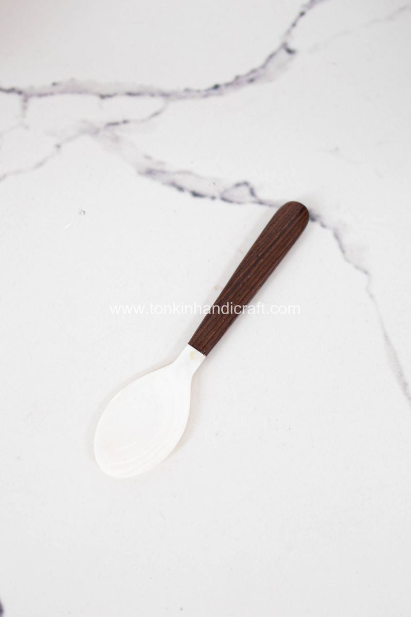 Personalized Mother of Pearl Seashell Spoon with Wooden Handle - TONKIN HANDICRAFT