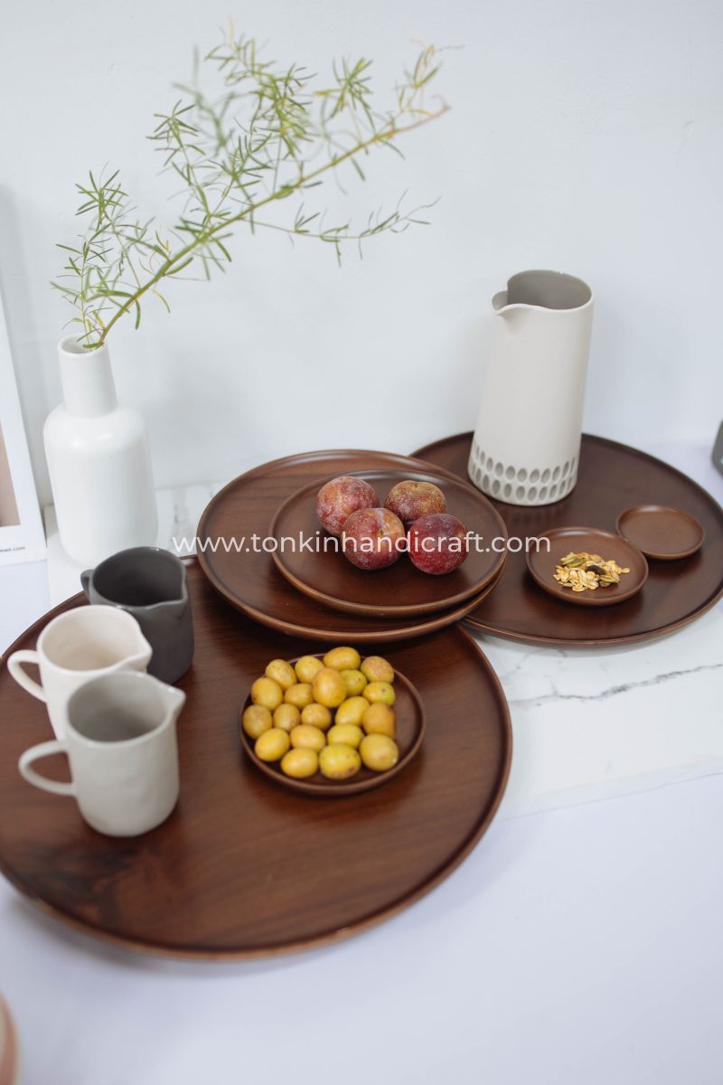 Round Wooden Plate for mom | Natural Wood Plate for Sushi - TONKIN HANDICRAFT