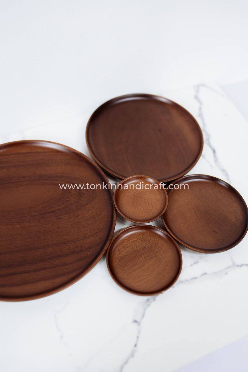 Round Wooden Plate for mom | Natural Wood Plate for Sushi - TONKIN HANDICRAFT