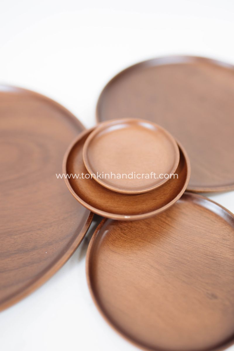 Round Wooden Plate for mom | Natural Wood Plate for Sushi - TONKIN HANDICRAFT