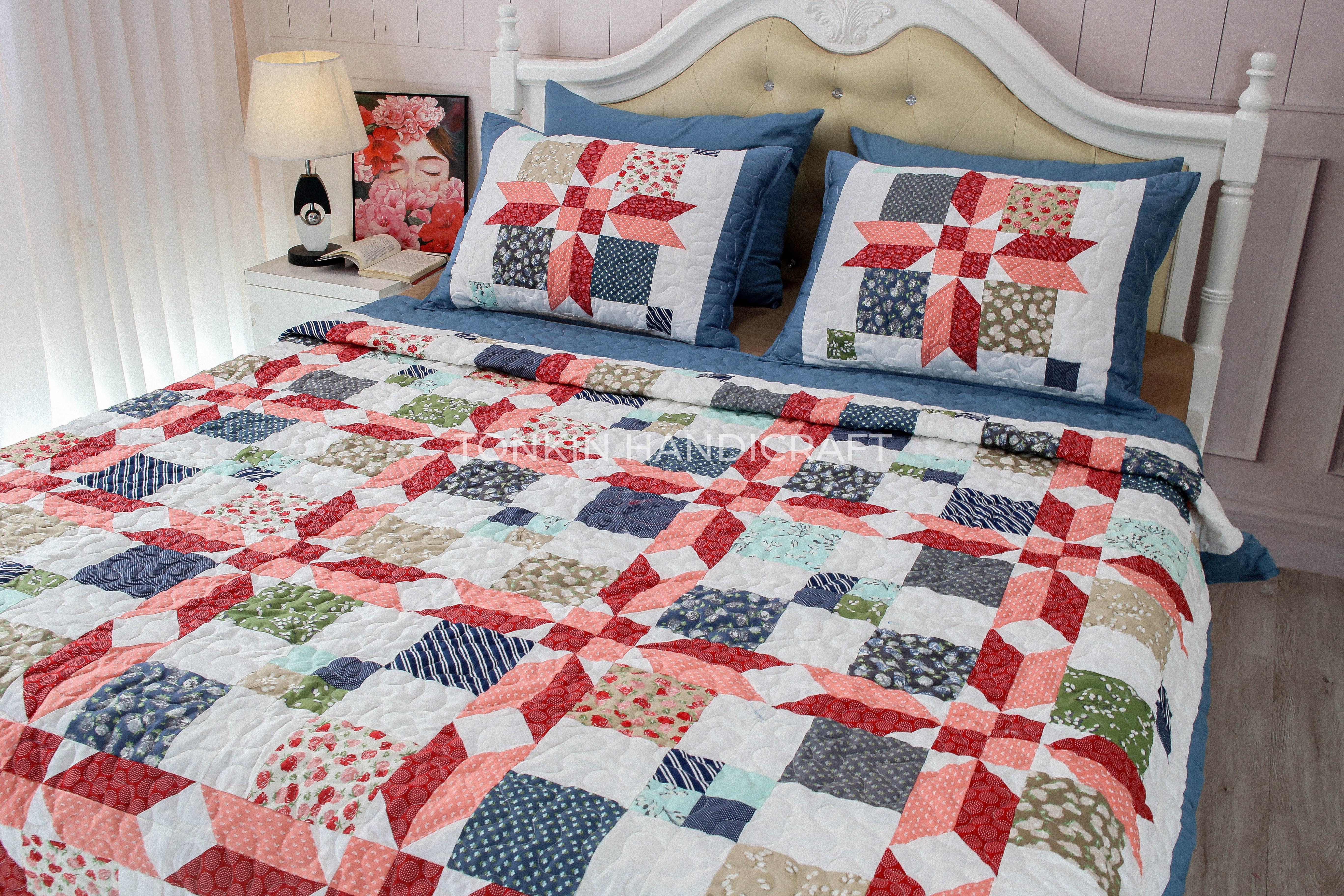 Bluen Quilt Set 85" x 85" with 2 Shams - TONKIN HANDICRAFT