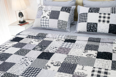 Grey Plaid Quilt Set 78" x 87" with 2 Shams - TONKIN HANDICRAFT