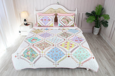 Pastel Quilt Set 85" x 85" with 2 Shams - TONKIN HANDICRAFT