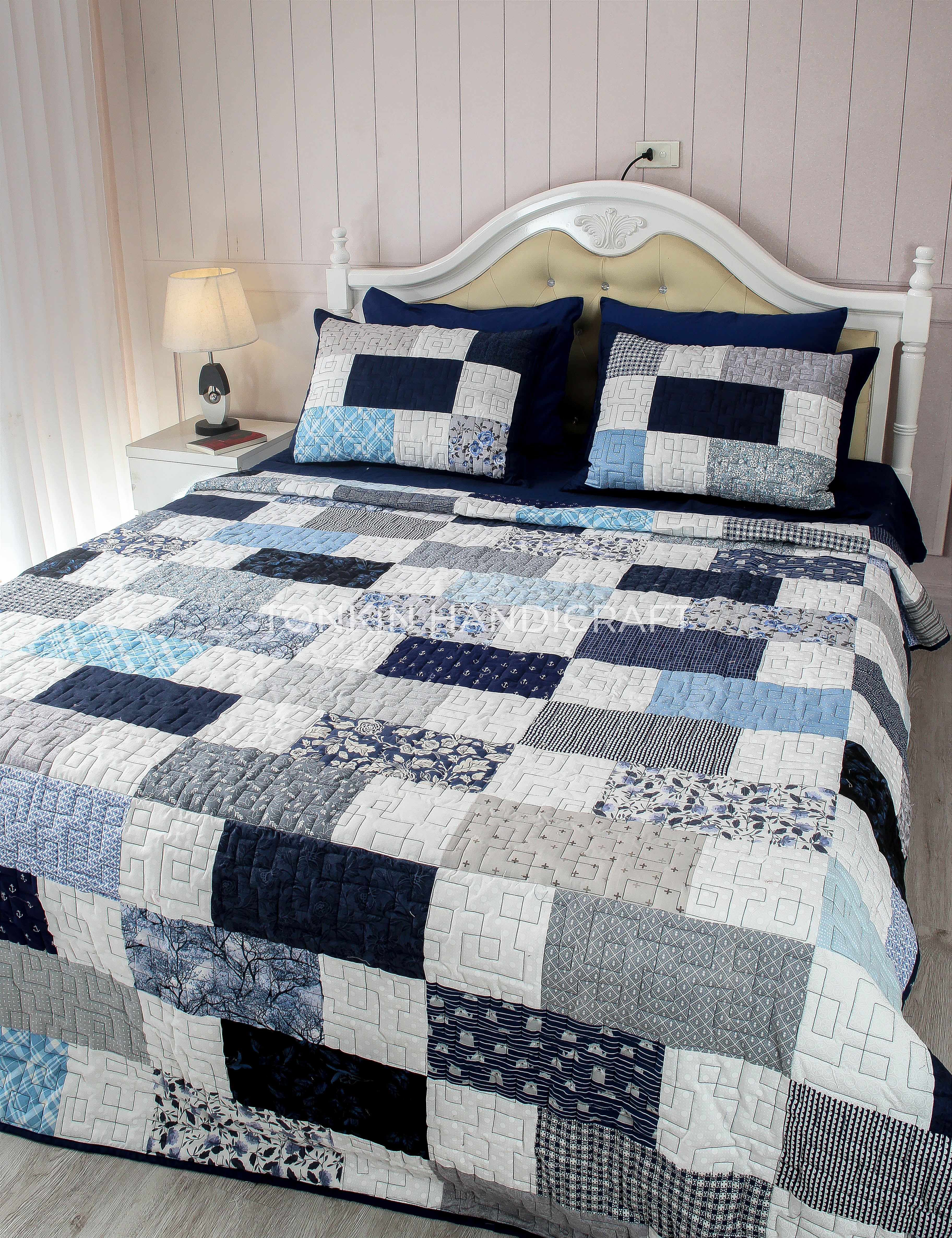 Namvy Plaid Quilt Set 78" x 87" with 2 Shams - TONKIN HANDICRAFT