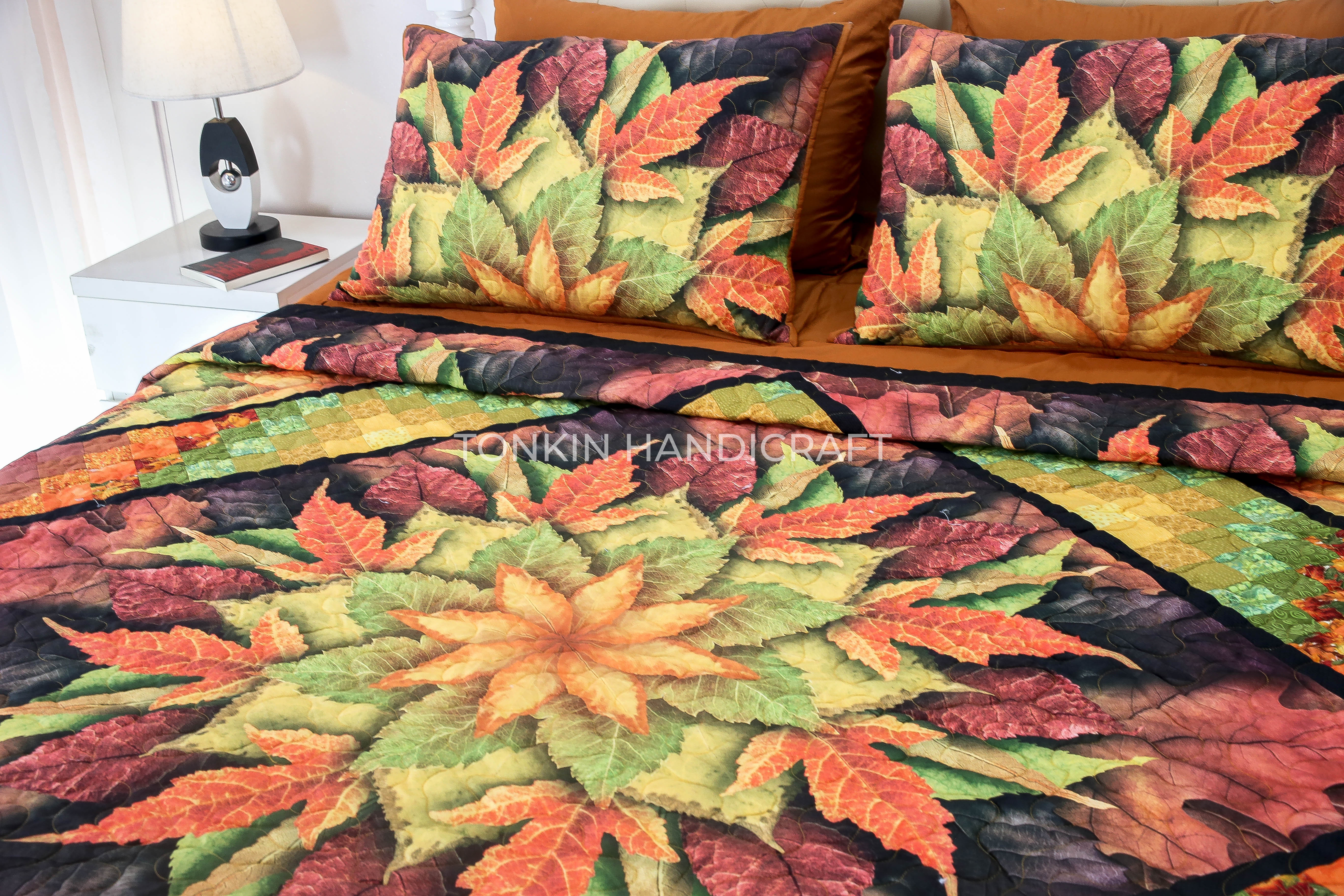 Autumn Leaves Quilt Set 85" x 85" with 2 Shams - TONKIN HANDICRAFT