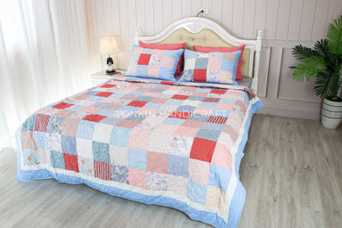 Redbu Plaid Quilt Set 78" x 87" with 2 Shams - TONKIN HANDICRAFT