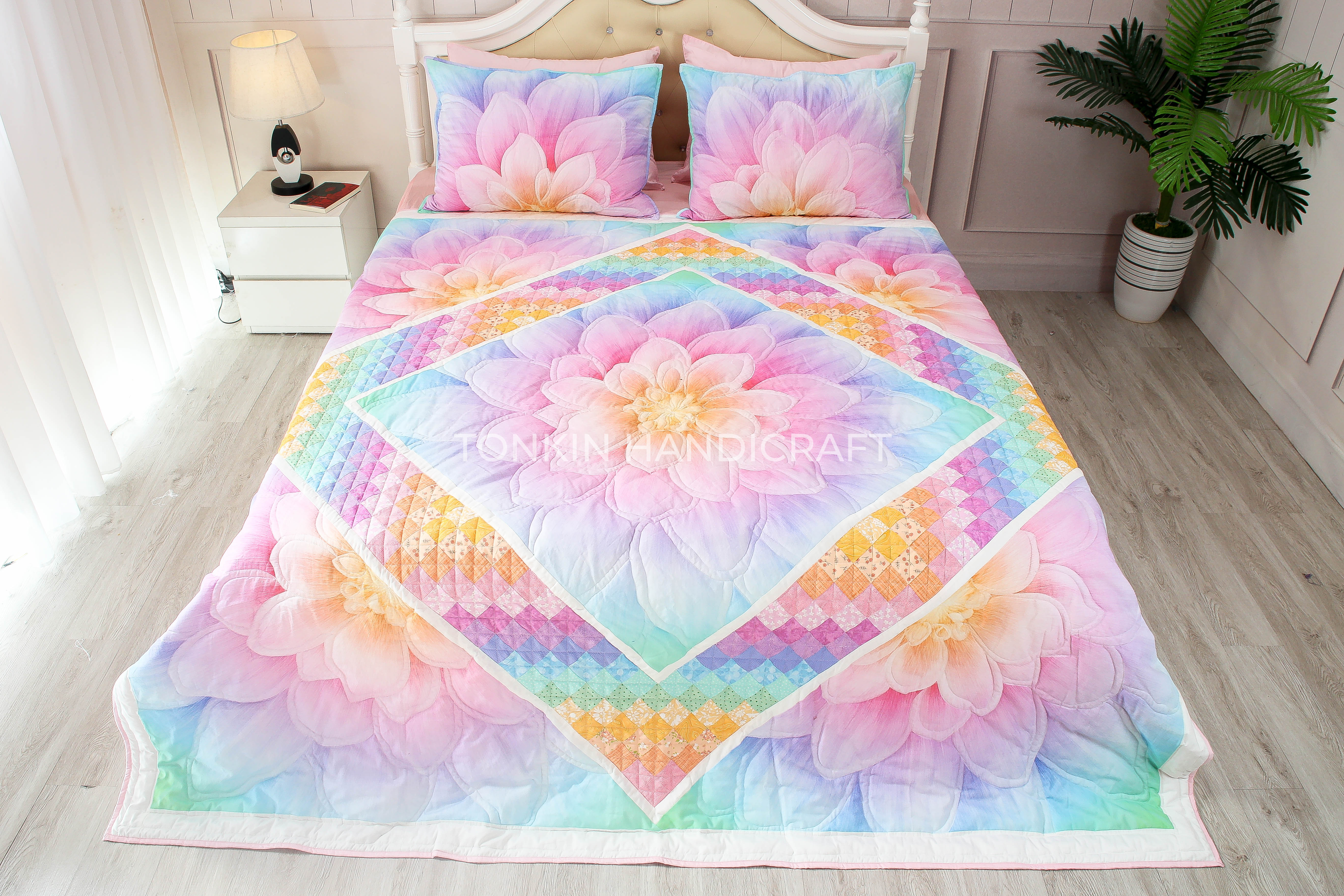 Pinky Dream Quilt Set 85" x 85" with 2 Shams - TONKIN HANDICRAFT