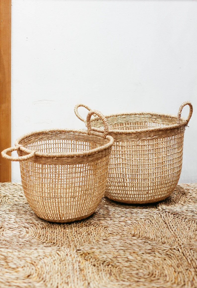 Set of 3 Storage Baskets Seagrass Shelf Small Basket -  Israel