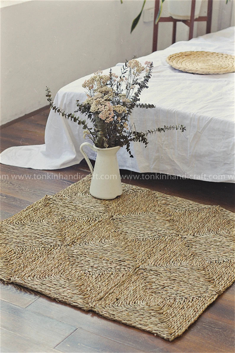 Hand Woven Natural Square Wicker Foldable Rug - TONKIN HANDICRAFT