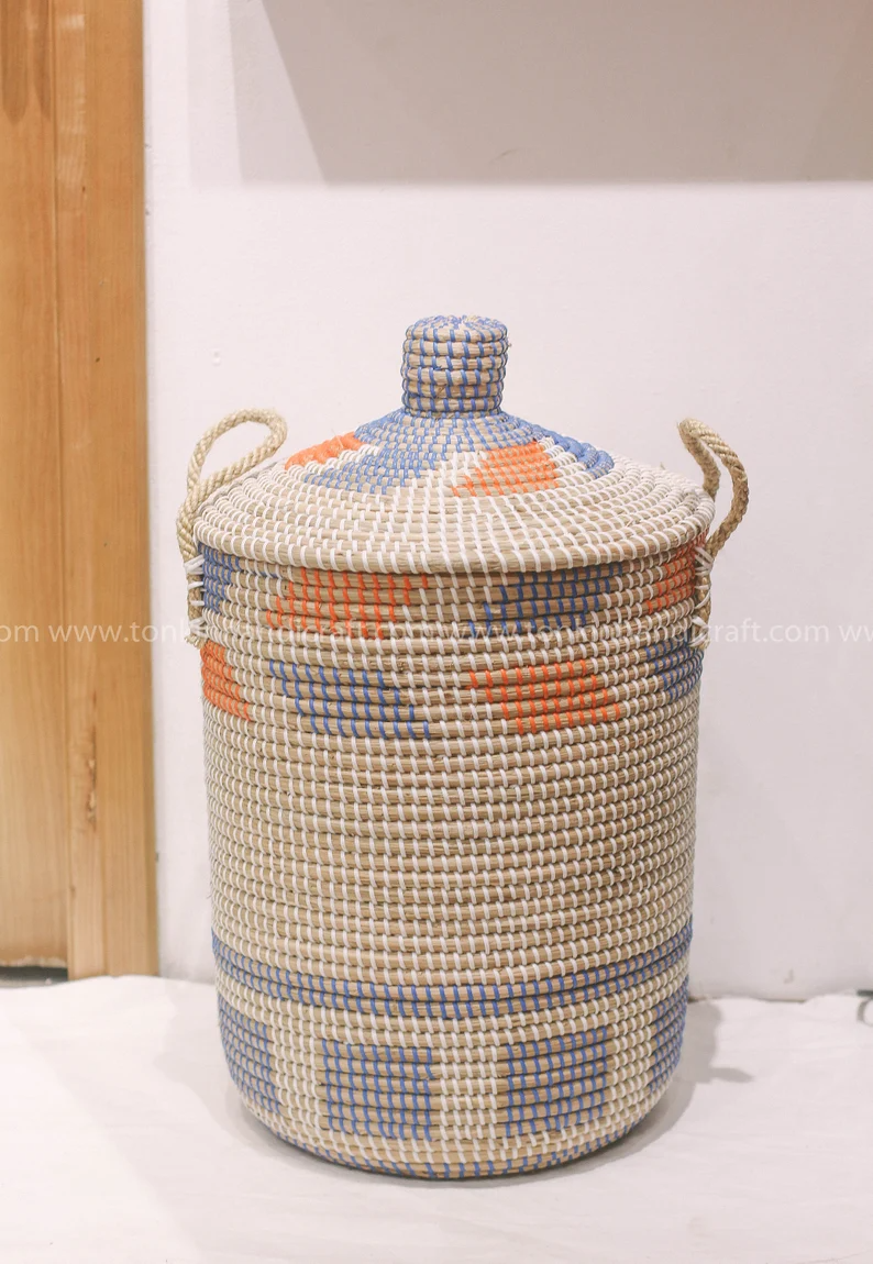 Lidded Laundry Basket Hamper - TONKIN HANDICRAFT