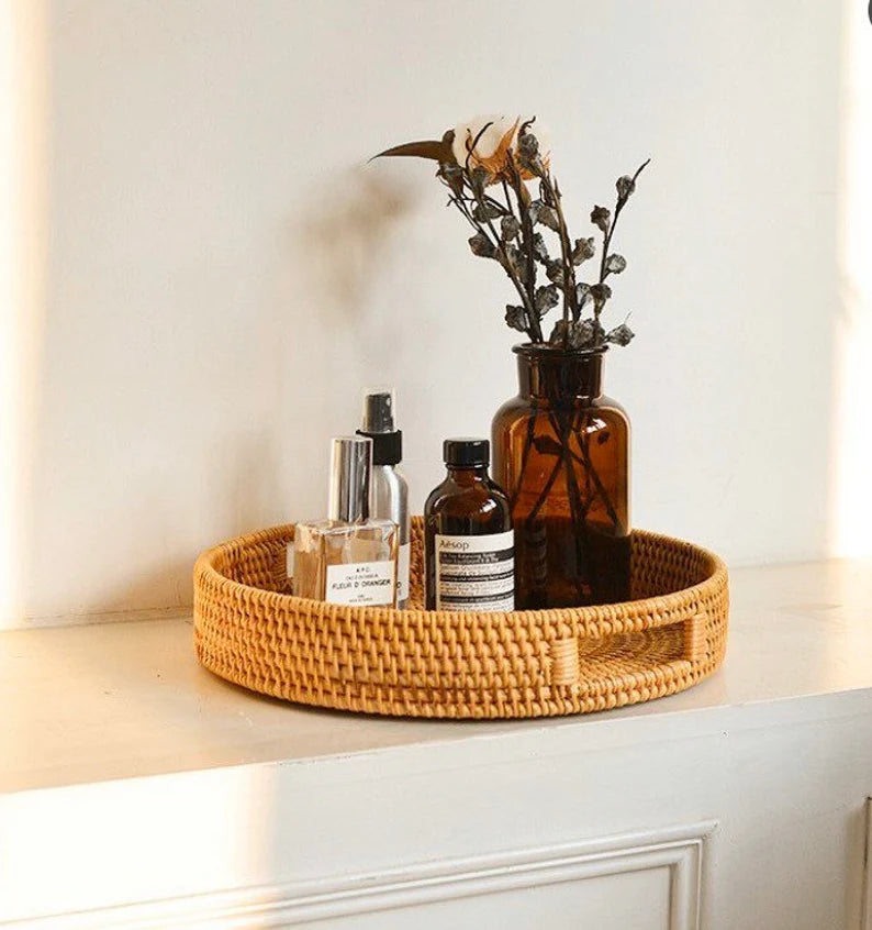 Round Rattan Tray with Handles - TONKIN HANDICRAFT