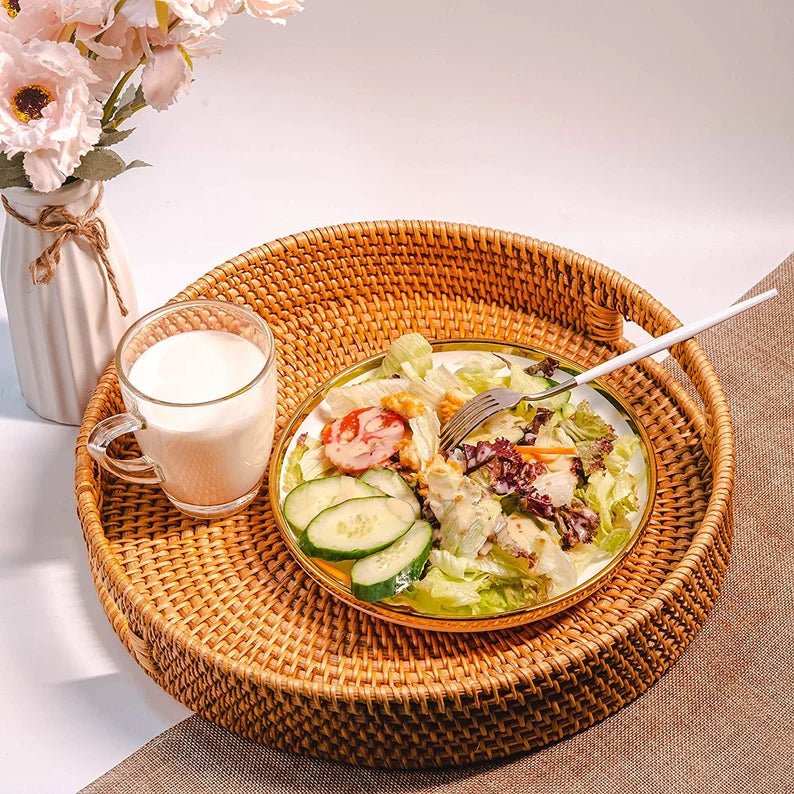 Round Rattan Tray with Handles - TONKIN HANDICRAFT