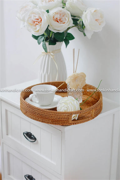 Round Rattan Tray with Handles - TONKIN HANDICRAFT