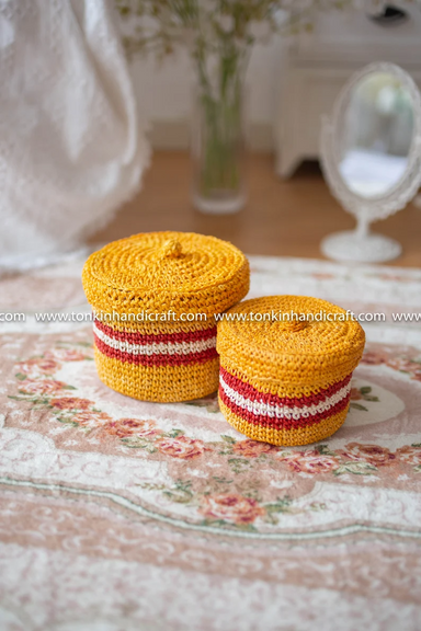 Set of 2 basket with lid - TONKIN HANDICRAFT