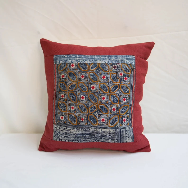 Indigo & White Hmong Cushion Cloth Pillow Cover - TONKIN HANDICRAFT