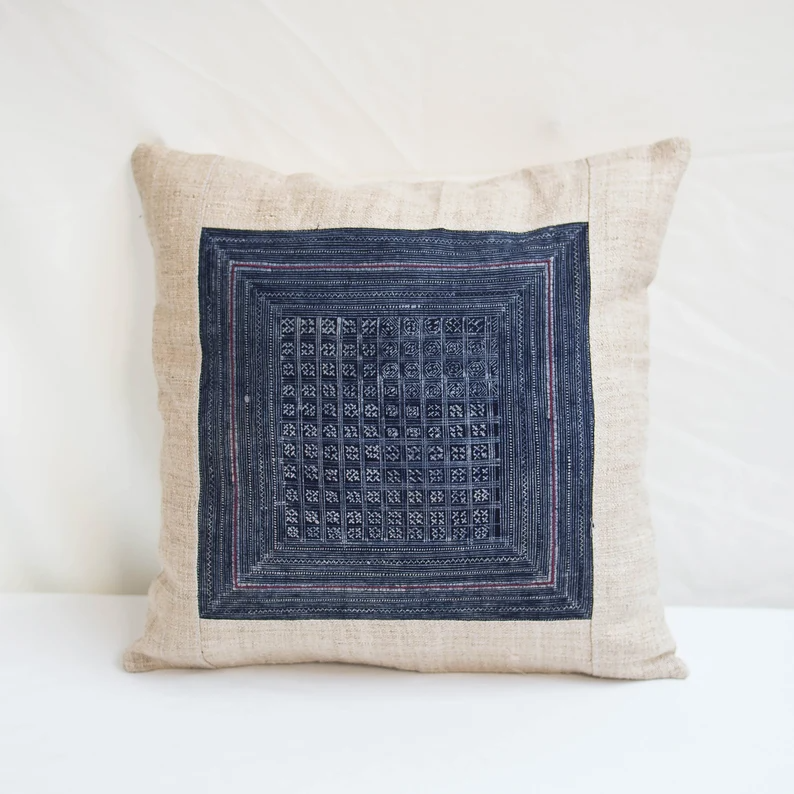 Indigo Batik Hmong Cushion Cloth Pillow Cover - TONKIN HANDICRAFT